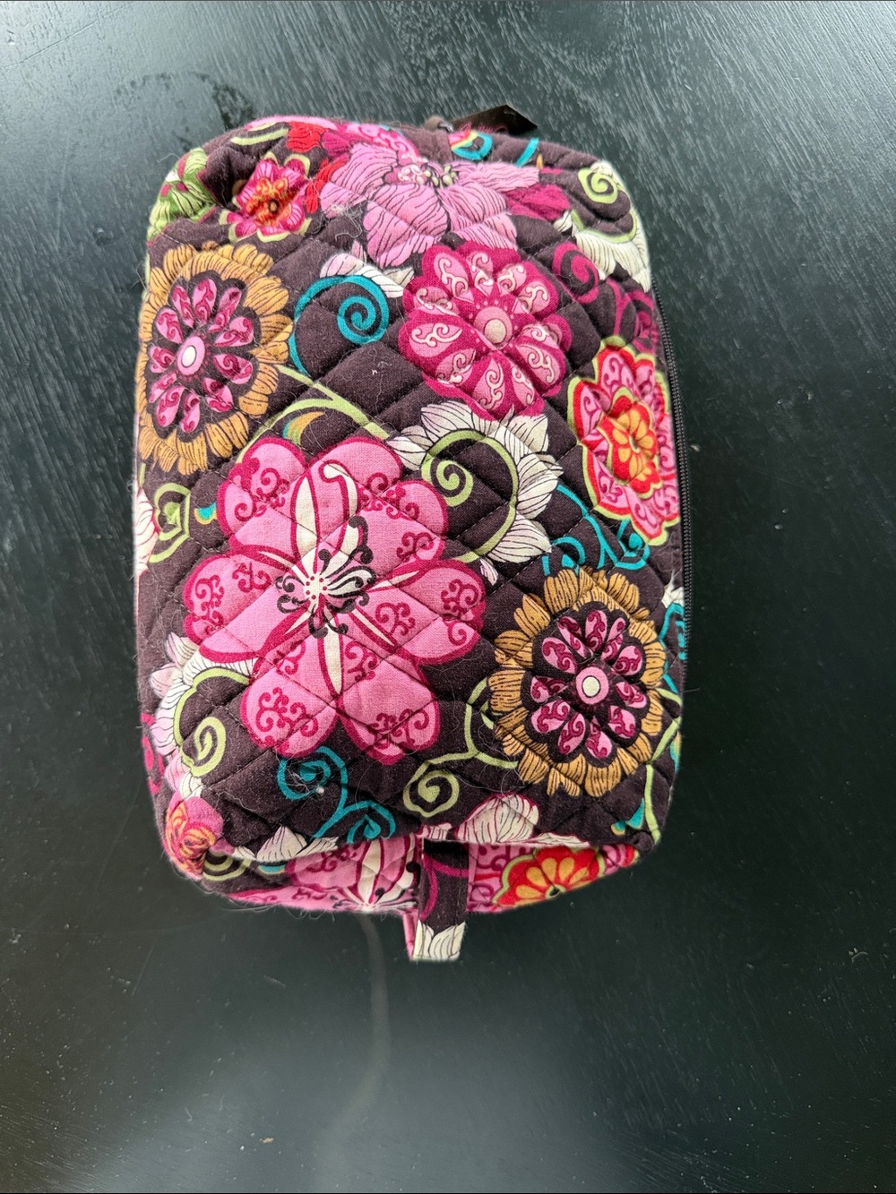 Vera Bradley Quilted Floral Cosmetic Case in Brown Pink Multicolor